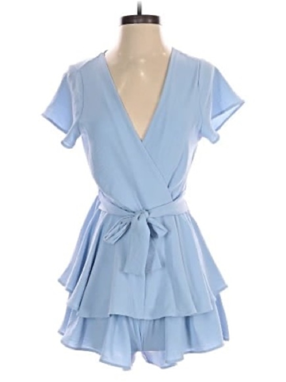 Altar'd State Sky Blue Wrap-Tie Tiered Mini Dress